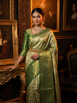MIMOSA Olive Kanjivaram Art Silk Saree — Full View on Model