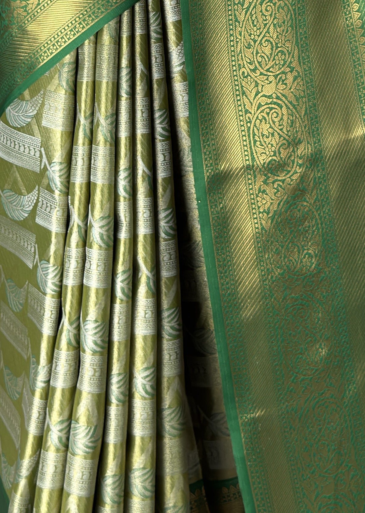MIMOSA Olive Kanjivaram Art Silk Saree — fleets shot full lifestyle
