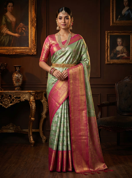 MIMOSA Rama Kanjivaram Art Silk Saree — Mannequin Draped View