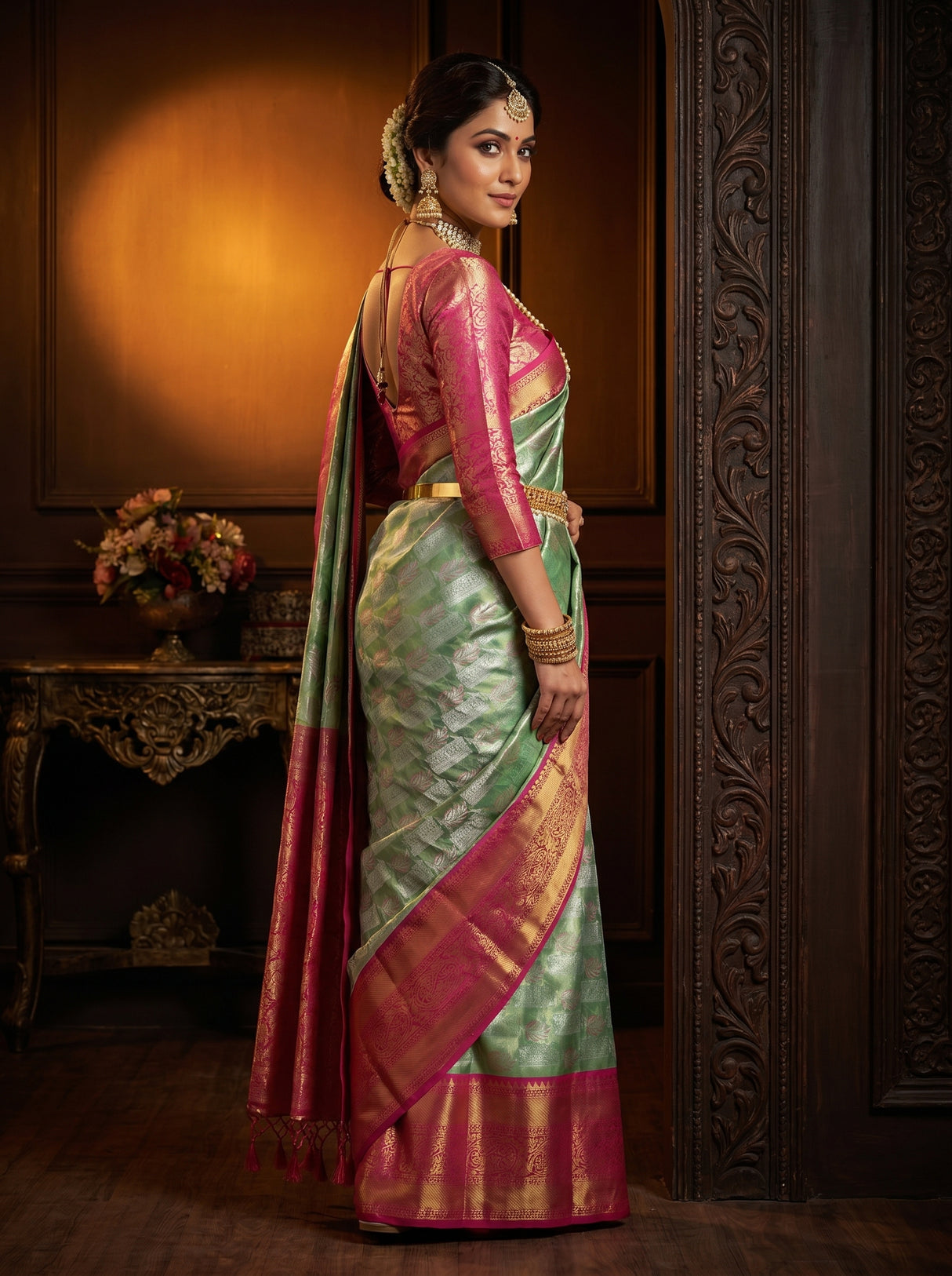 MIMOSA Rama Kanjivaram Art Silk Saree — pose 9 styling detail