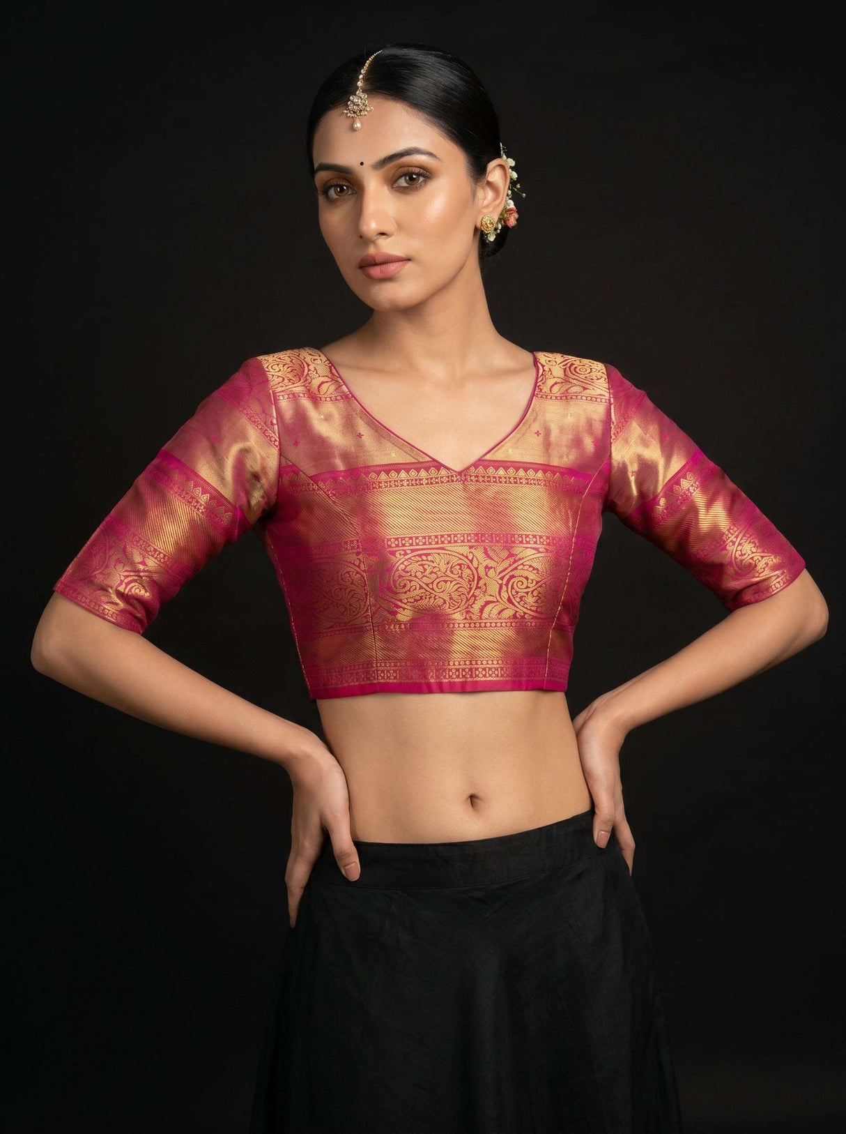 MIMOSA Rama Kanjivaram Art Silk Saree — blouse close-up