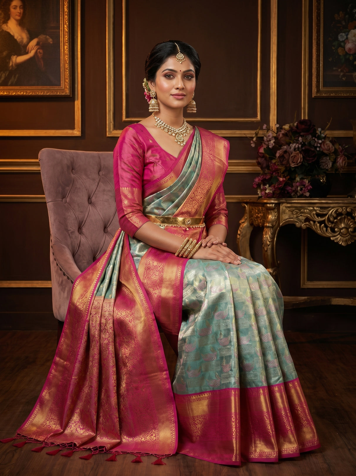 MIMOSA Saffire Kanjivaram Art Silk Saree — pose 8 styling detail
