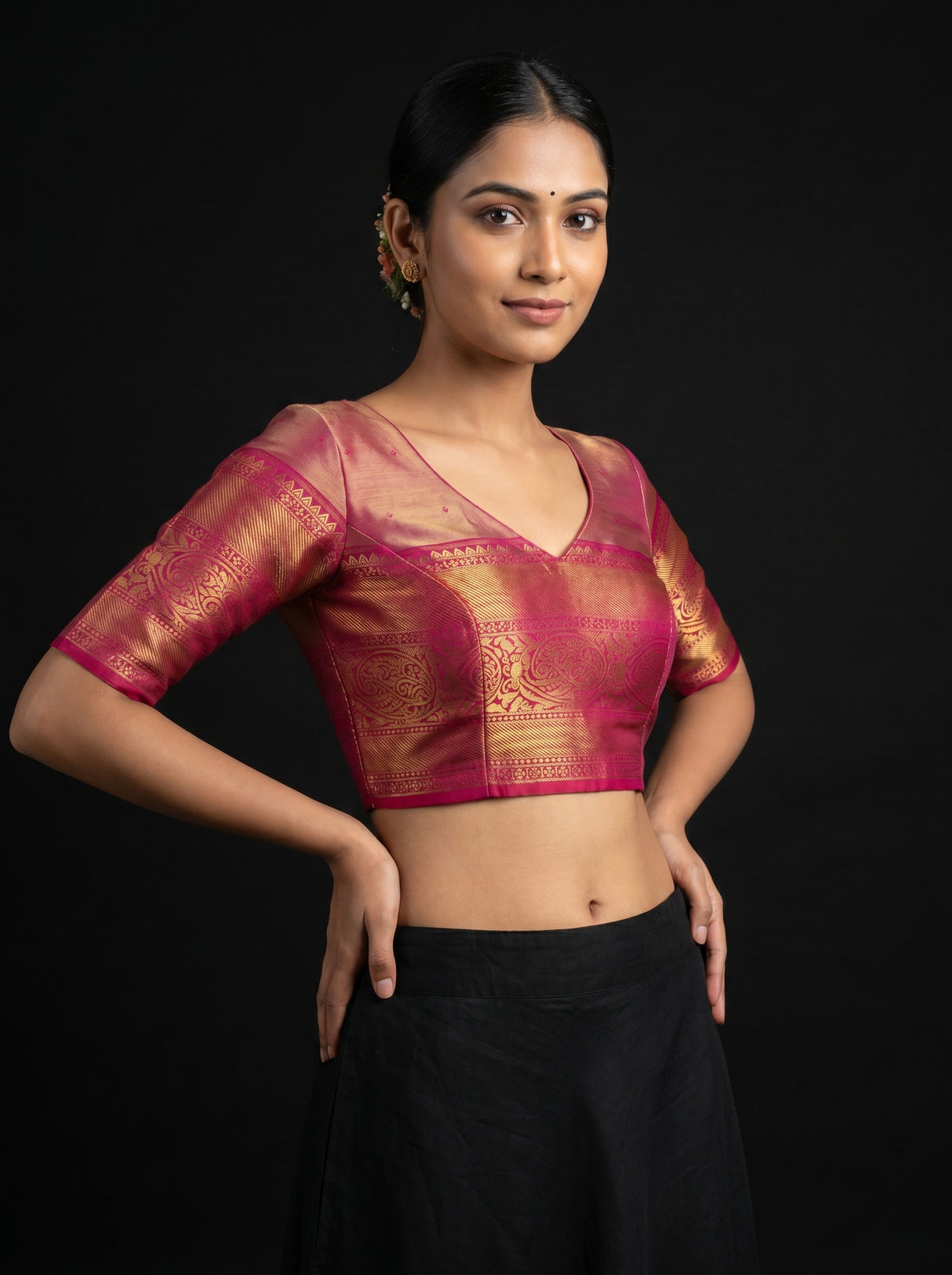 MIMOSA Saffire Kanjivaram Art Silk Saree — blouse close-up