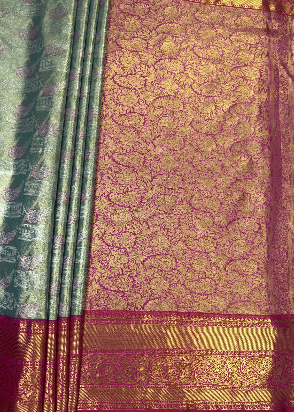 MIMOSA Saffire Kanjivaram Art Silk Saree — pallu and zari work detail