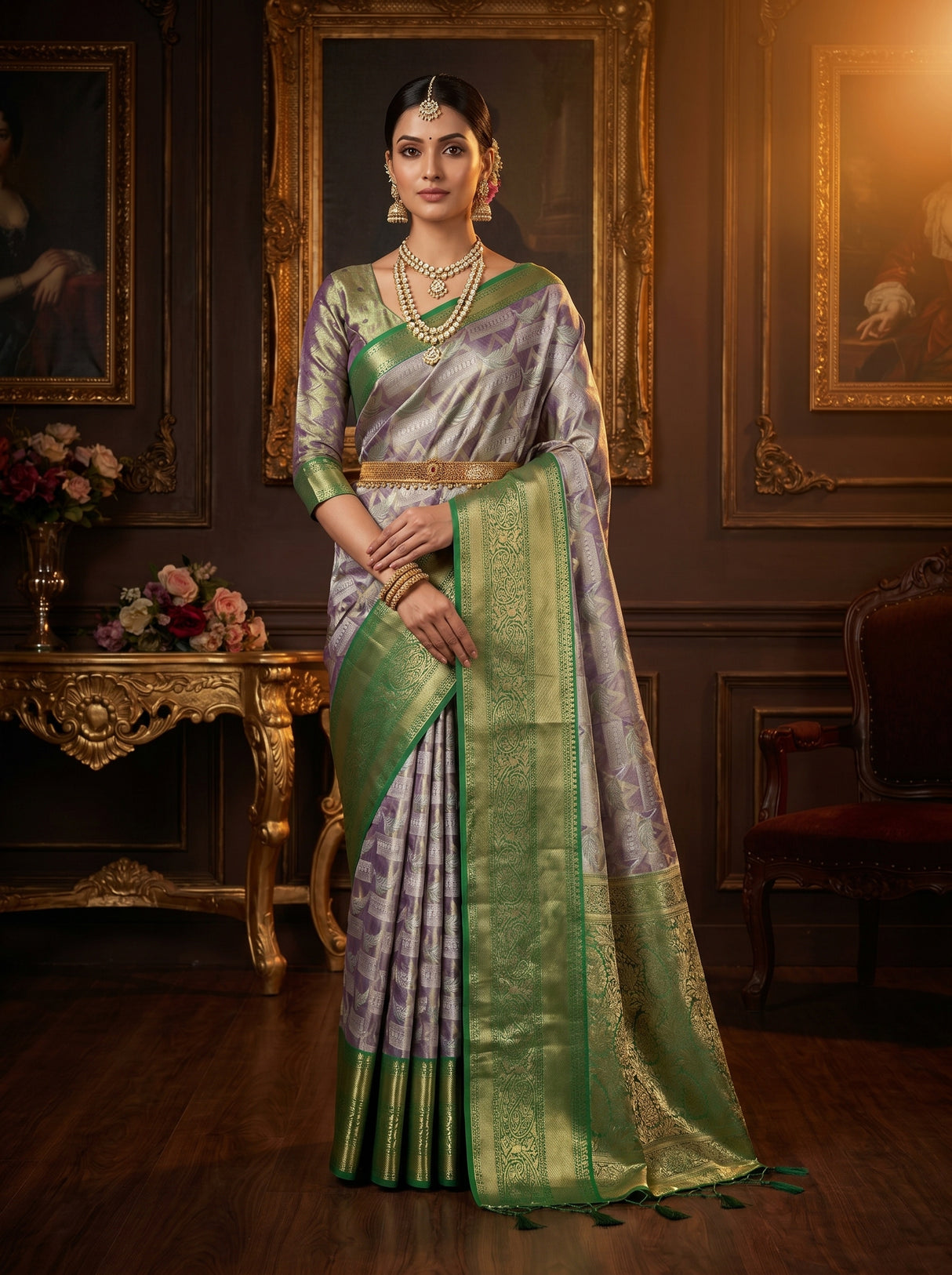 MIMOSA Violet Kanjivaram Art Silk Saree — Mannequin Draped View