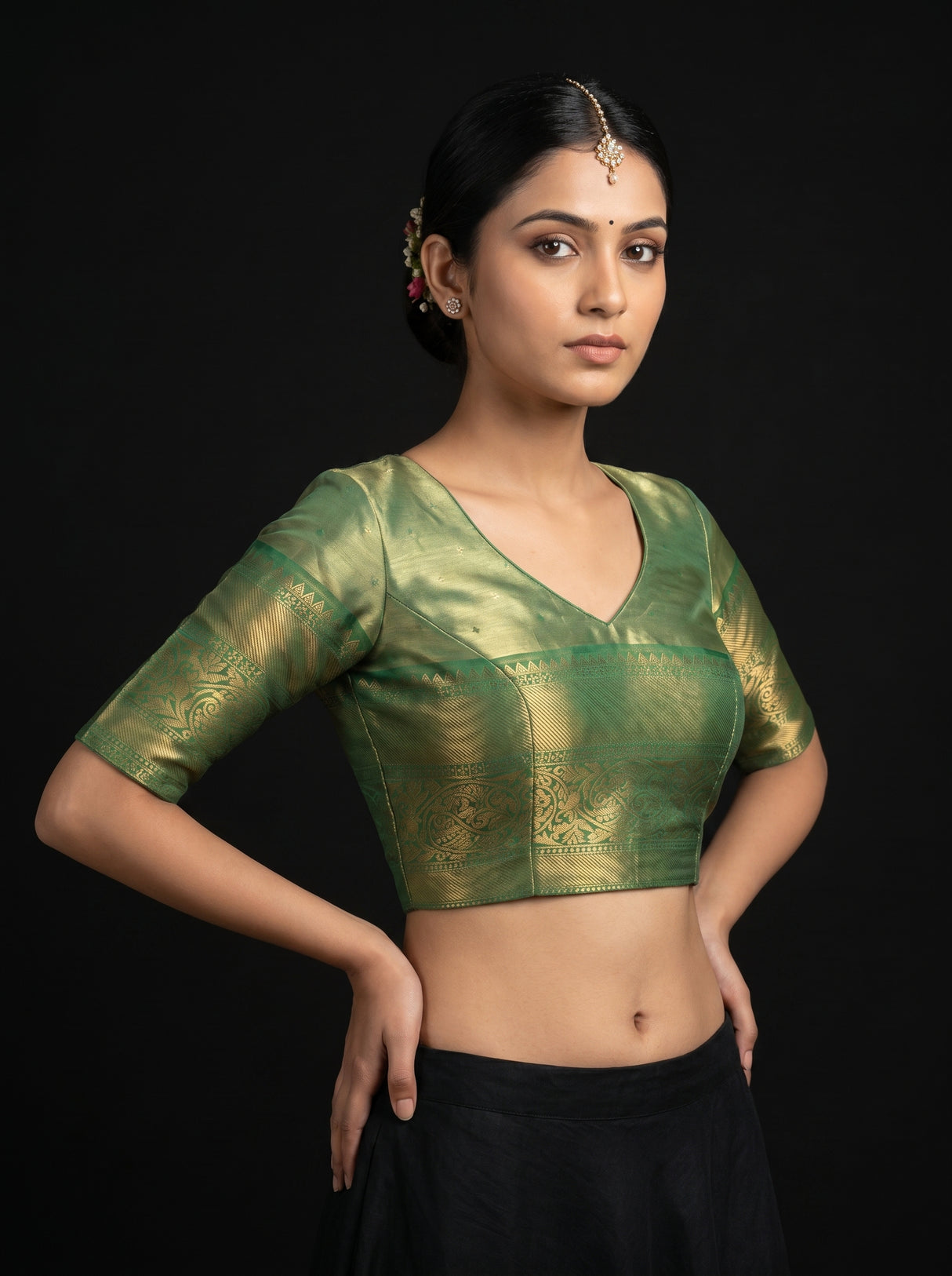 MIMOSA Violet Kanjivaram Art Silk Saree — blouse close-up