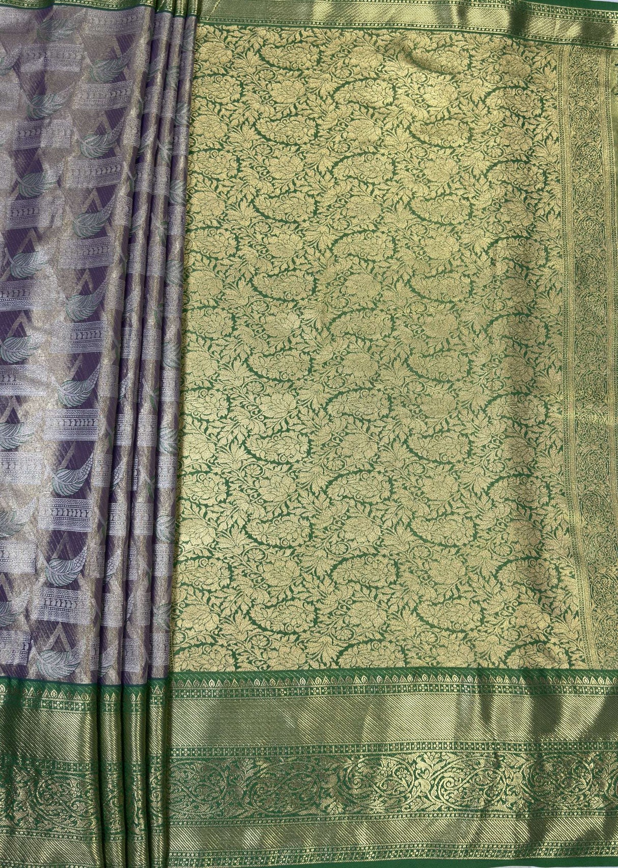 MIMOSA Violet Kanjivaram Art Silk Saree — pallu and zari work detail