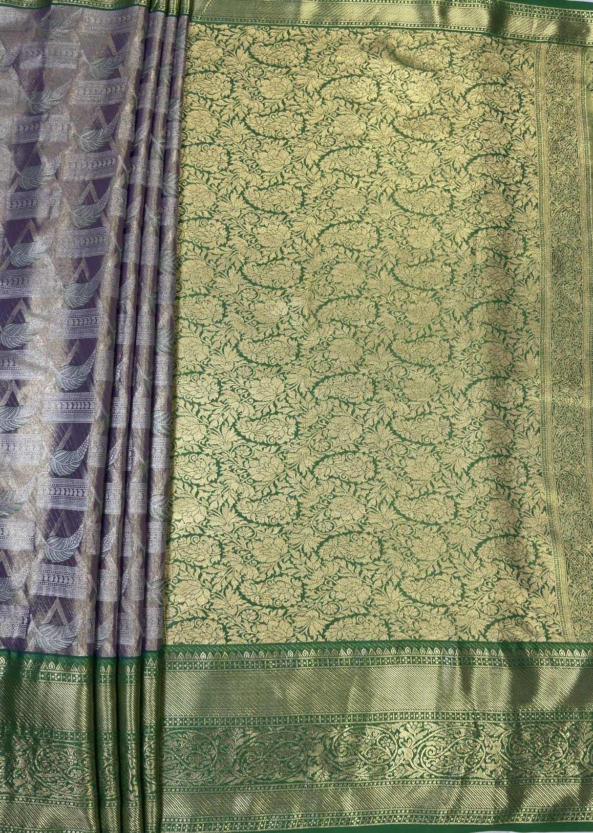 MIMOSA Violet Kanjivaram Art Silk Saree — pallu and zari work detail