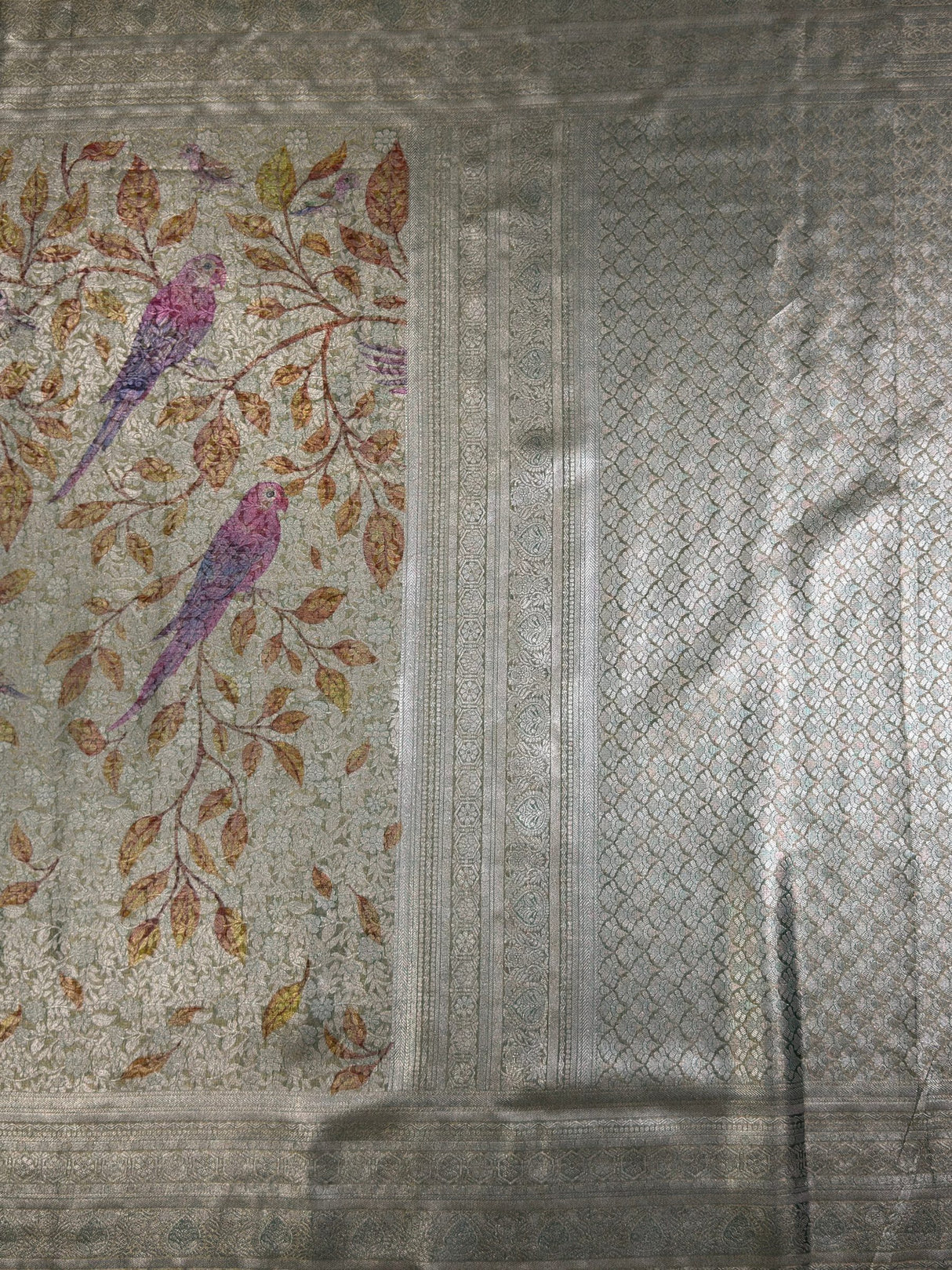 MIMOSA Green Saree Saree — pallu and zari work detail