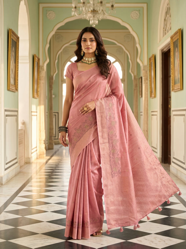 MIMOSA Gajari Banarasi Art Silk Saree — Model lifestyle pose 1
