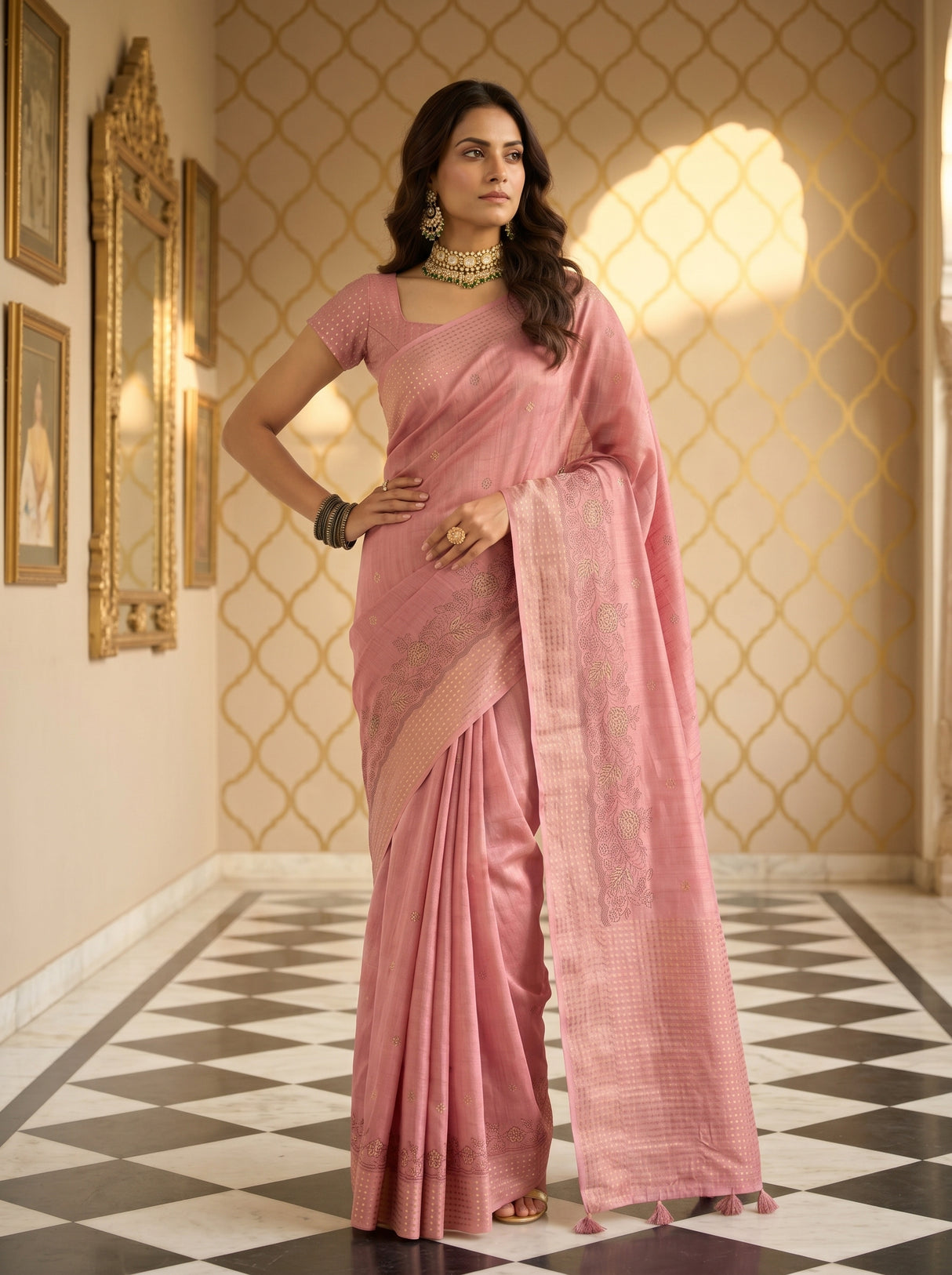 MIMOSA Gajari Banarasi Art Silk Saree — pose 4 styling detail