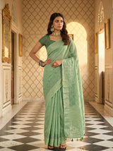 MIMOSA Pista Banarasi Art Silk Saree — pose 4 styling detail