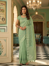 MIMOSA Pista Banarasi Art Silk Saree — pose 5 styling detail