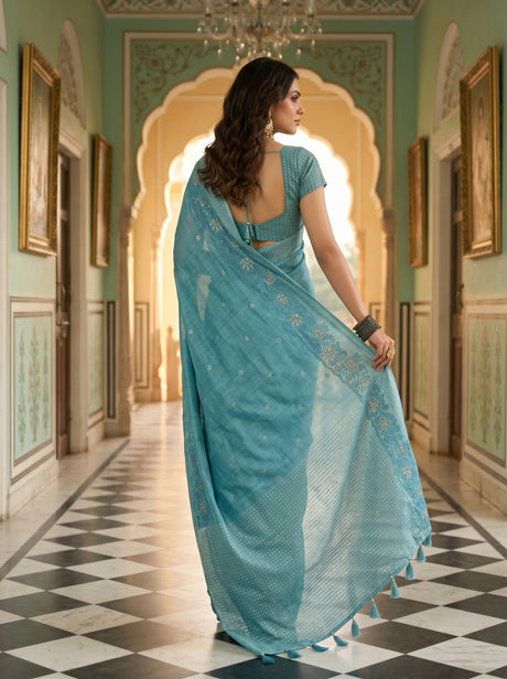MIMOSA Sapphire Banarasi Art Silk Saree — pose 2 styling detail