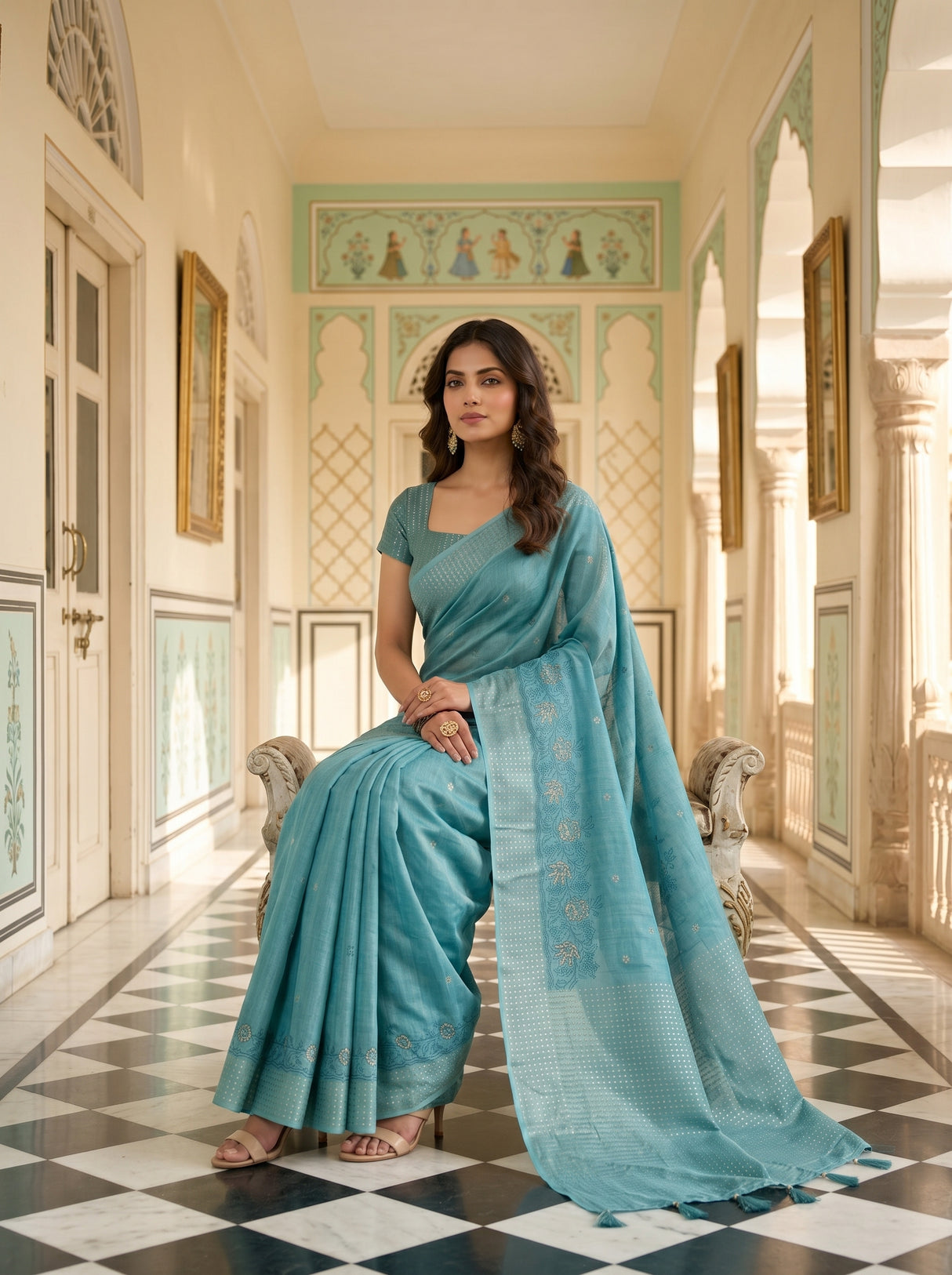 MIMOSA Sapphire Banarasi Art Silk Saree — pose 8 styling detail