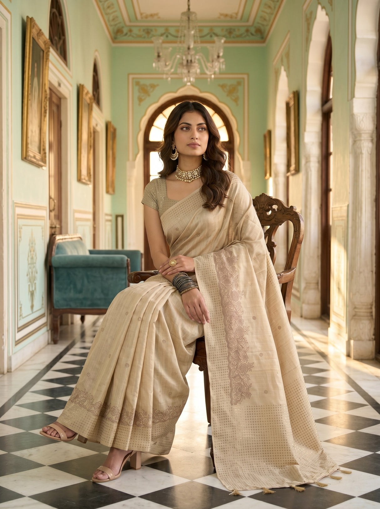 MIMOSA Tussar Banarasi Art Silk Saree — pose 8 styling detail