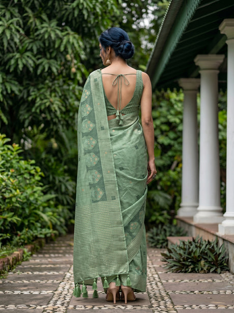 MIMOSA Pista Saree Saree — pose 2 styling detail