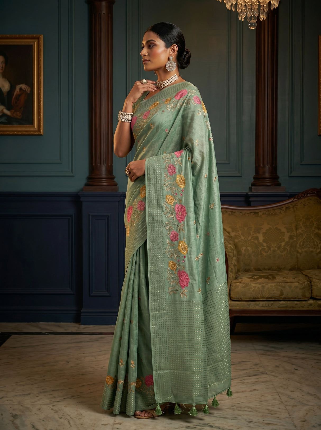 MIMOSA Pista Saree Saree — pose 3 styling detail