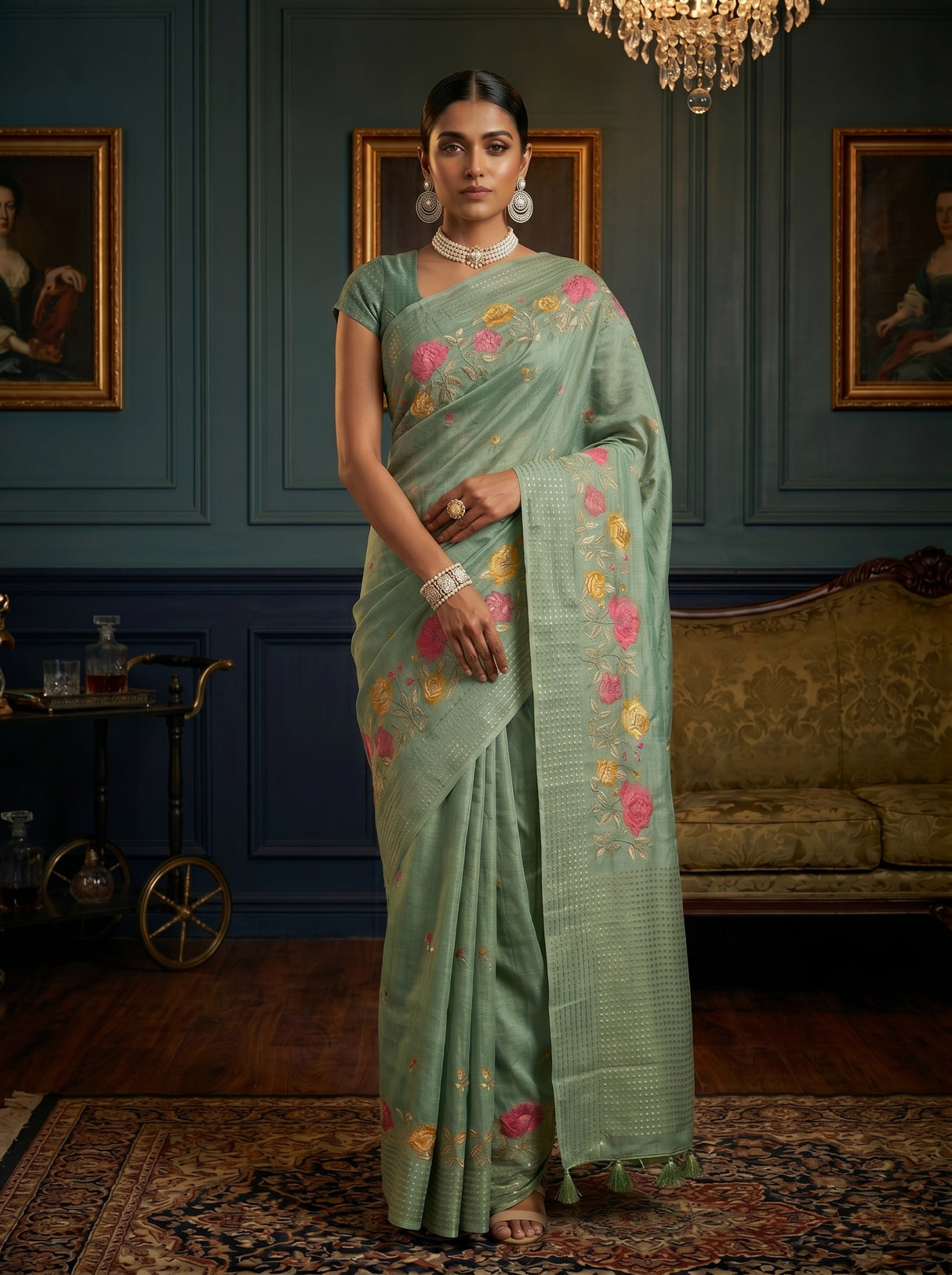 MIMOSA Pista Saree Saree — pose 4 styling detail