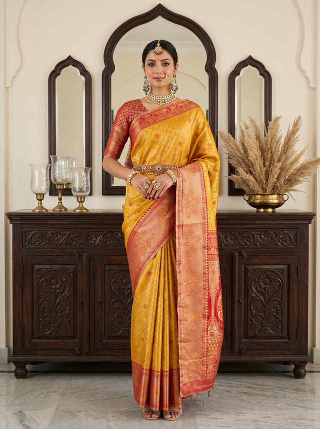 MIMOSA Gold Kanjivaram Art Silk Saree — AI Model lifestyle pose