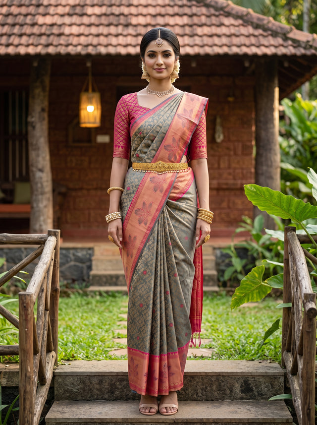 MIMOSA Navy Kanjivaram Art Silk Saree — AI Model lifestyle pose