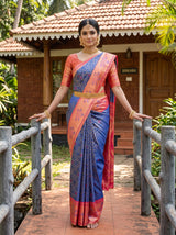 MIMOSA Royal Blue Kanjivaram Art Silk Saree — AI Model lifestyle pose