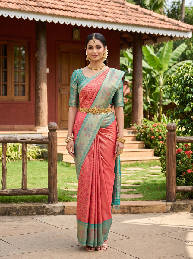 MIMOSA Rani Kanjivaram Art Silk Saree — AI Model lifestyle pose