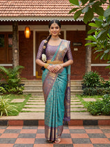 MIMOSA Sapphire Kanjivaram Art Silk Saree — AI Model lifestyle pose