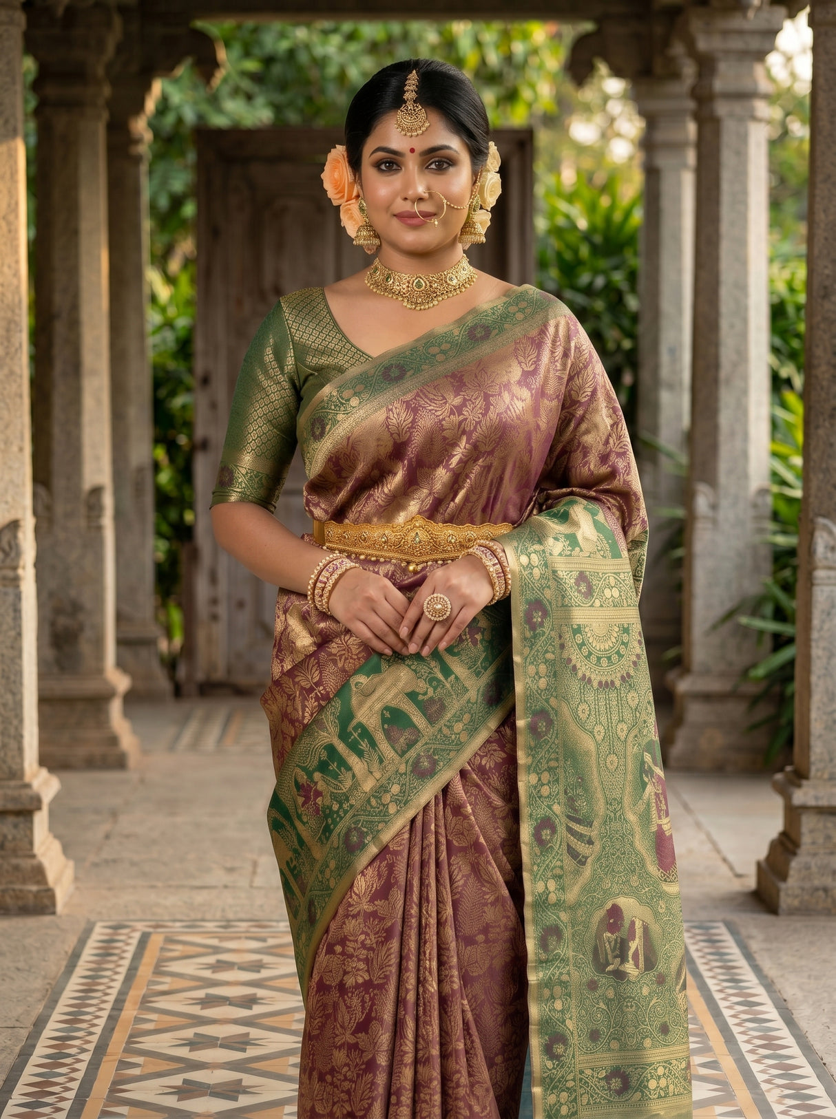 MIMOSA Chocolate Kanjivaram Art Silk Saree — pose 10 styling detail