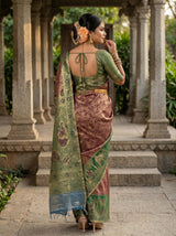 MIMOSA Chocolate Kanjivaram Art Silk Saree — pose 2 styling detail