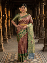 MIMOSA Chocolate Kanjivaram Art Silk Saree — pose 4 styling detail