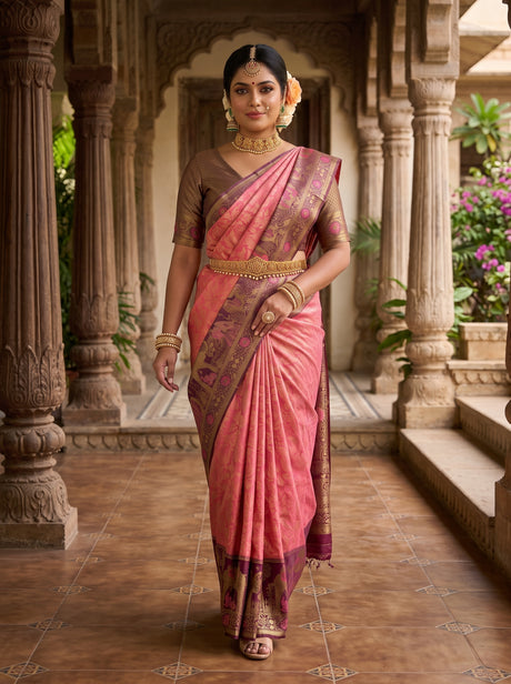 MIMOSA Gajari Kanjivaram Art Silk Saree — AI Model lifestyle pose 1