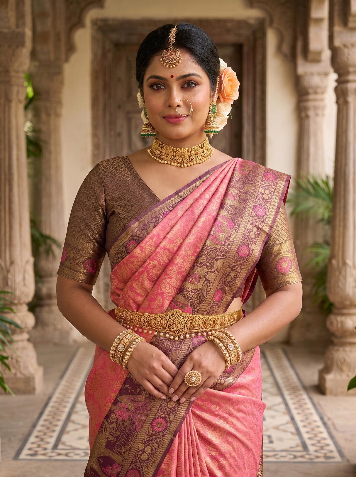MIMOSA Gajari Kanjivaram Art Silk Saree — pose 10 styling detail
