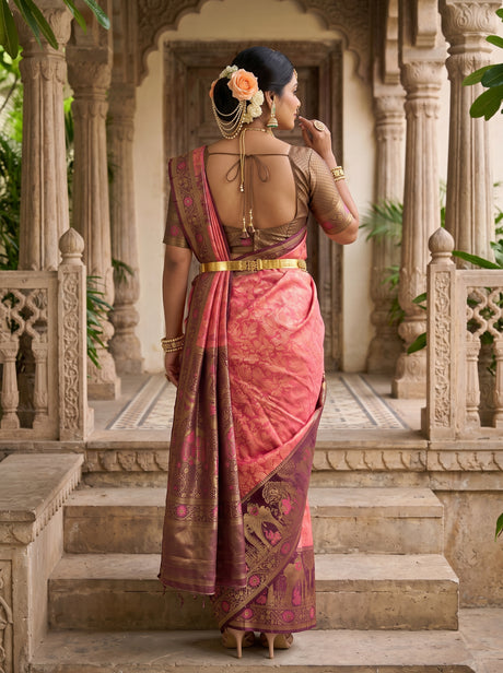 MIMOSA Gajari Kanjivaram Art Silk Saree — pose 2 styling detail