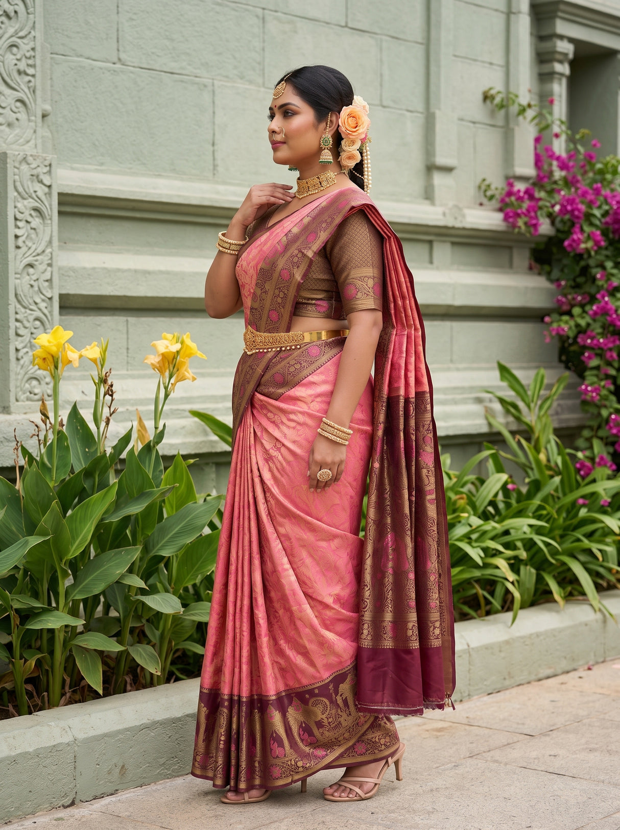 MIMOSA Gajari Kanjivaram Art Silk Saree — pose 3 styling detail