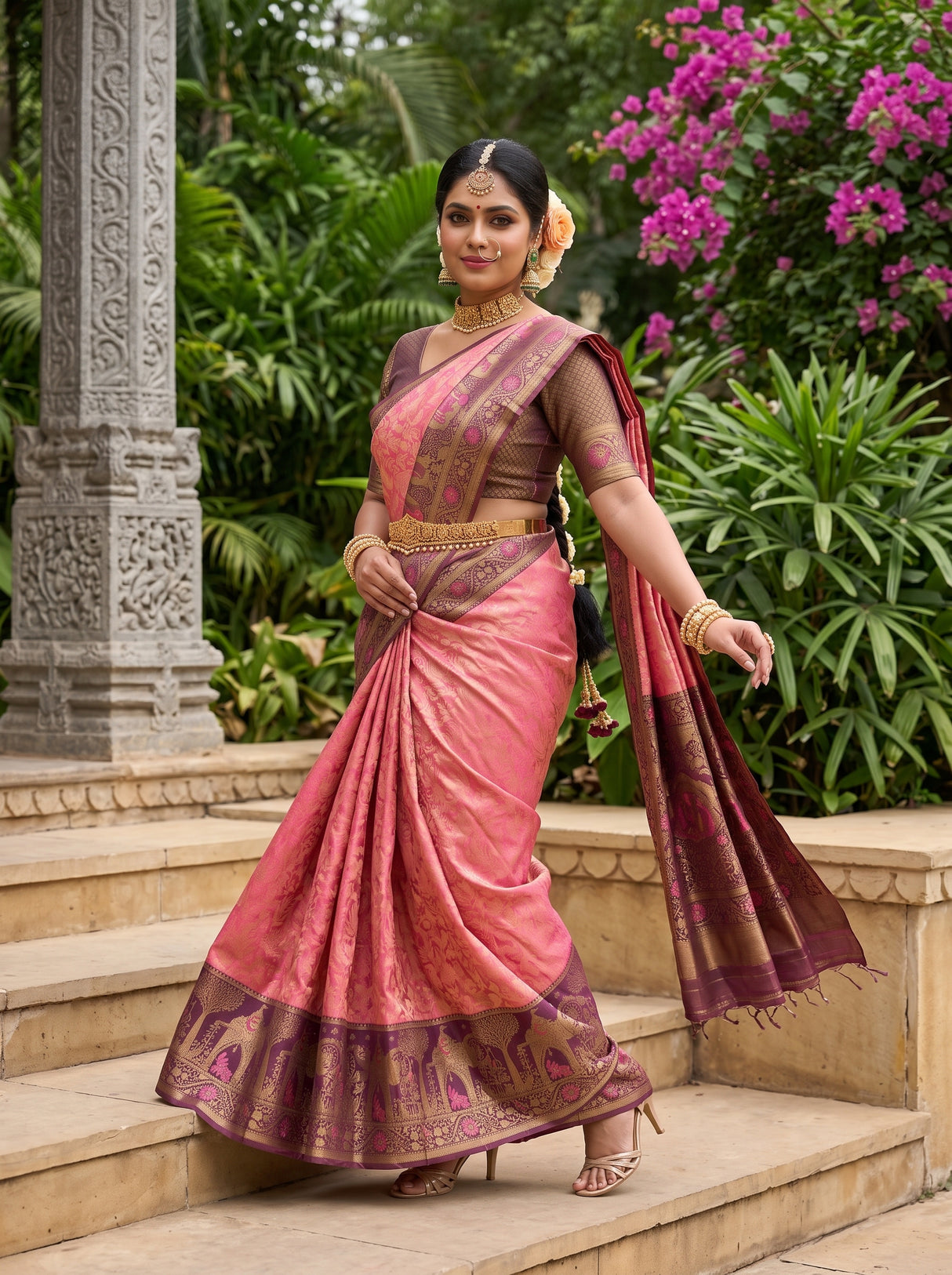 MIMOSA Gajari Kanjivaram Art Silk Saree — pose 9 styling detail