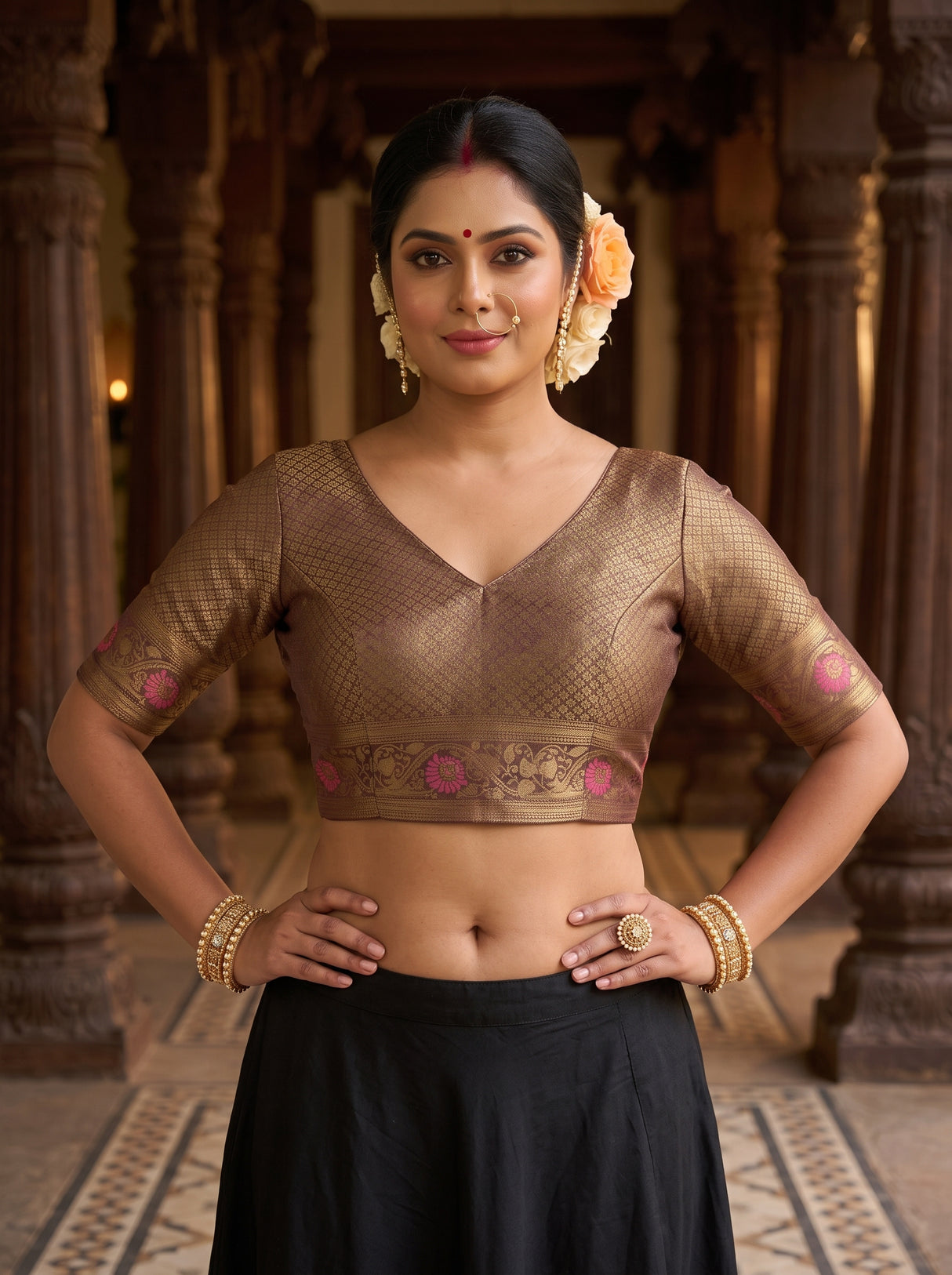 MIMOSA Gajari Kanjivaram Art Silk Saree — blouse close-up
