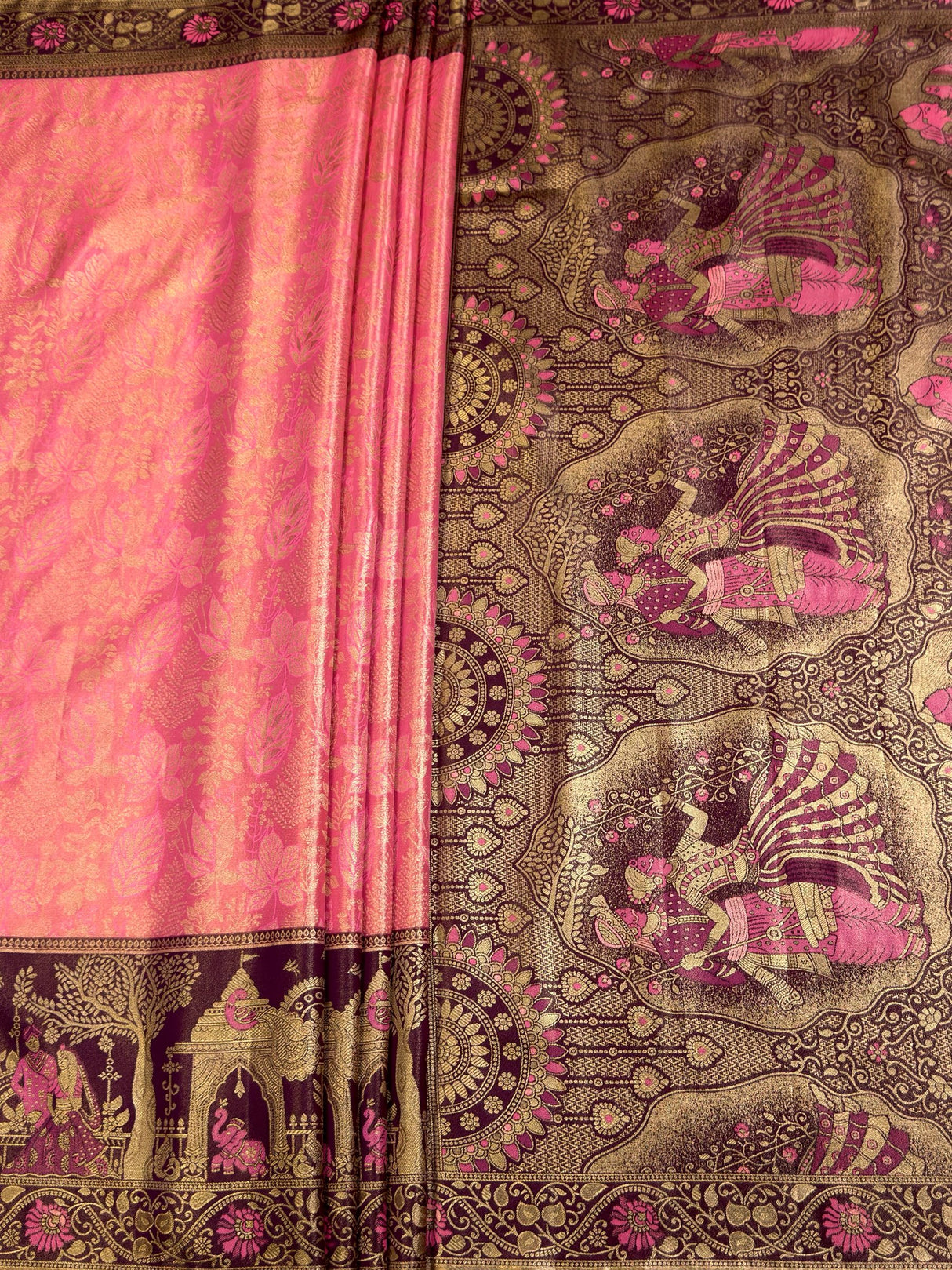 MIMOSA Gajari Kanjivaram Art Silk Saree — pallu and zari work detail