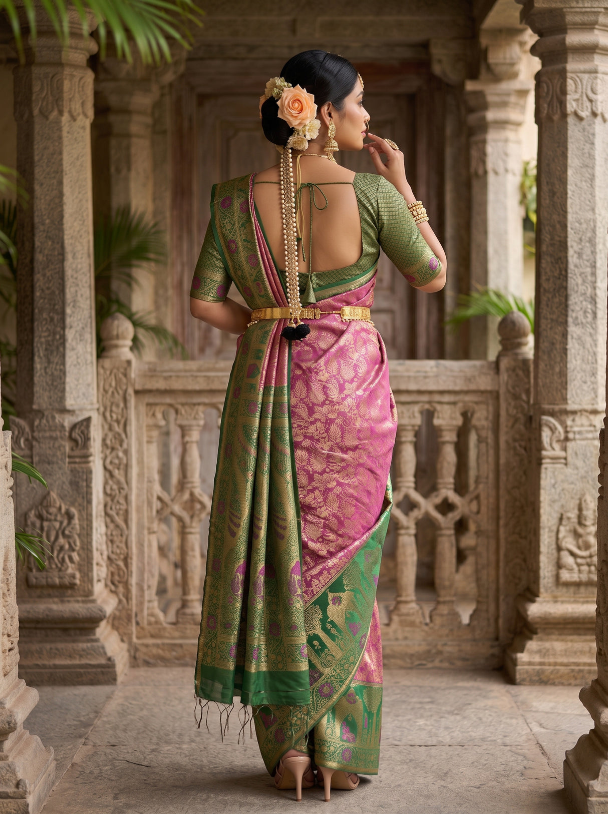 MIMOSA Magenta Kanjivaram Art Silk Saree — pose 2 styling detail