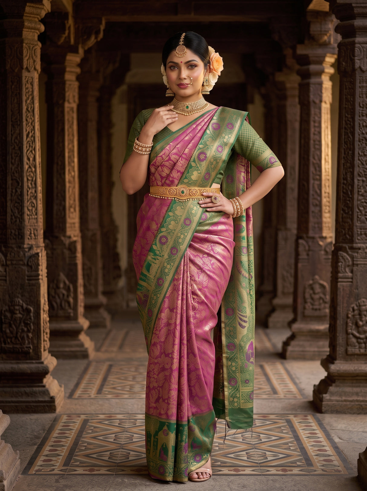 MIMOSA Magenta Kanjivaram Art Silk Saree — pose 4 styling detail