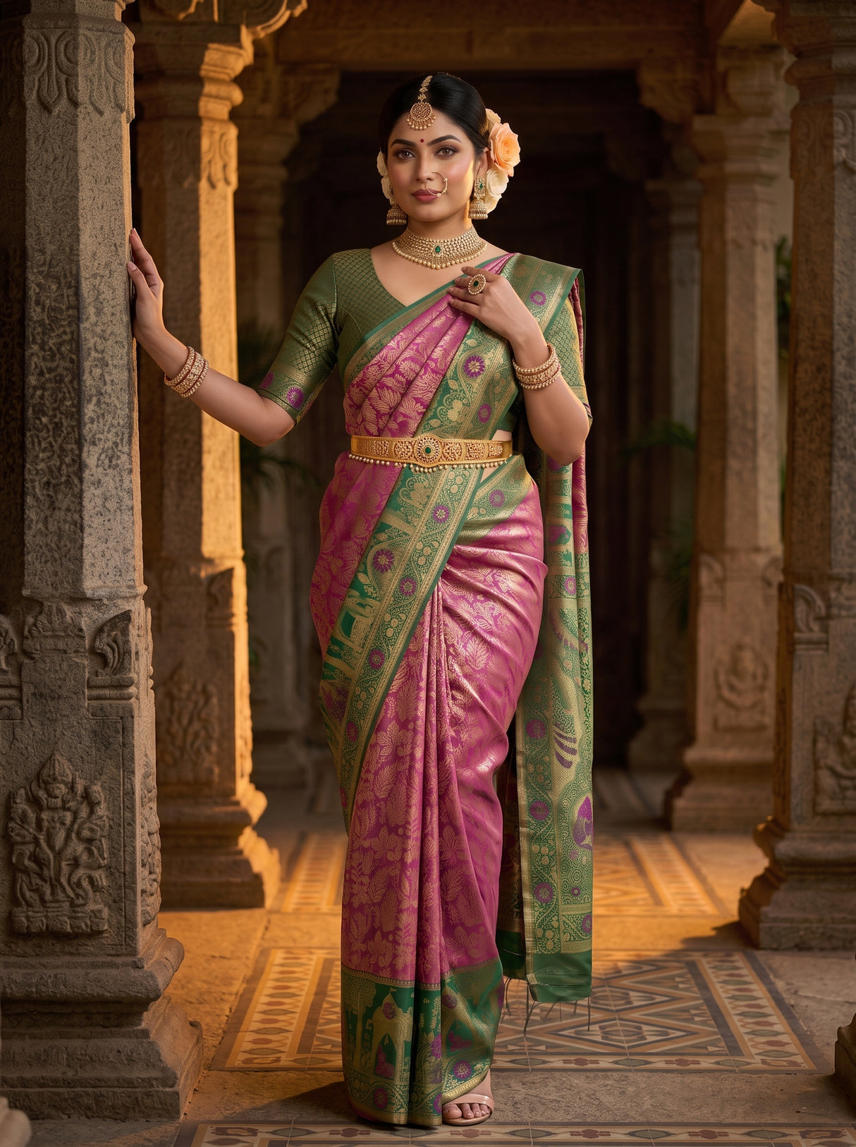 MIMOSA Magenta Kanjivaram Art Silk Saree — pose 5 styling detail