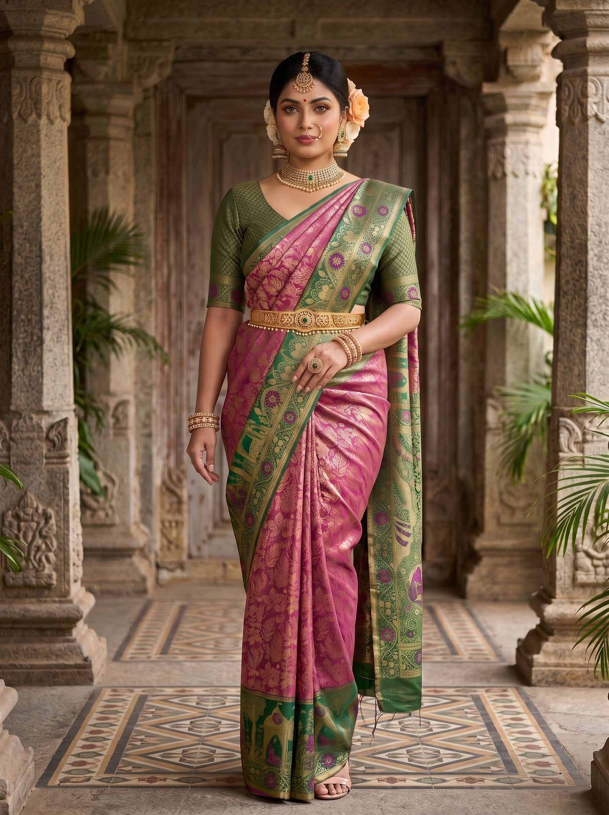 MIMOSA Magenta Kanjivaram Art Silk Saree — pose 6 styling detail