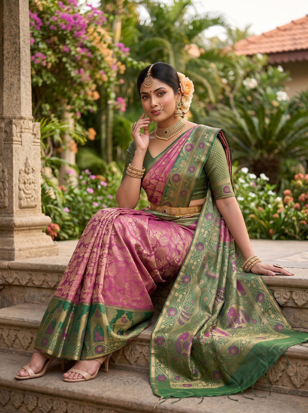MIMOSA Magenta Kanjivaram Art Silk Saree — pose 8 styling detail