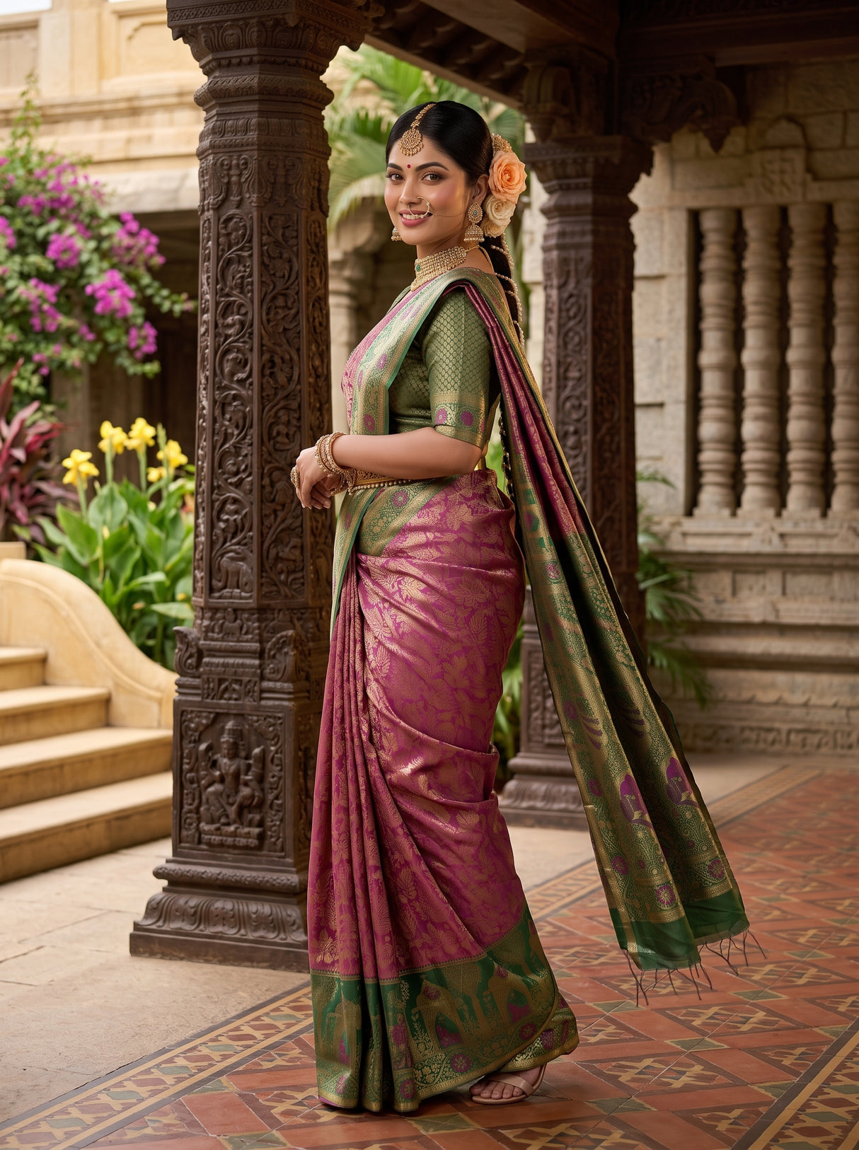 MIMOSA Magenta Kanjivaram Art Silk Saree — pose 9 styling detail