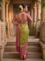 MIMOSA Olive Kanjivaram Art Silk Saree — pose 2 styling detail