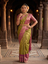 MIMOSA Olive Kanjivaram Art Silk Saree — pose 4 styling detail