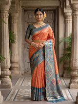 MIMOSA Peach Kanjivaram Art Silk Saree — AI Model lifestyle pose 1