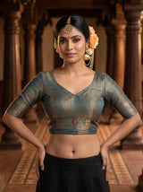 MIMOSA Peach Kanjivaram Art Silk Saree — blouse close-up