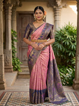 MIMOSA Pink Kanjivaram Art Silk Saree — AI Model lifestyle pose 1