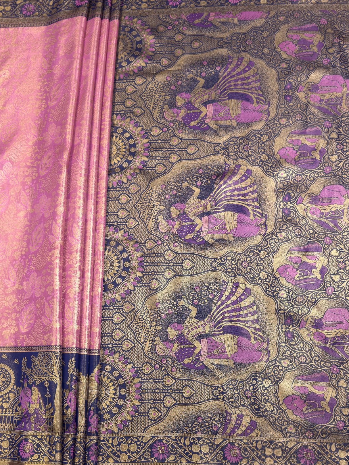 MIMOSA Pink Kanjivaram Art Silk Saree — pallu and zari work detail